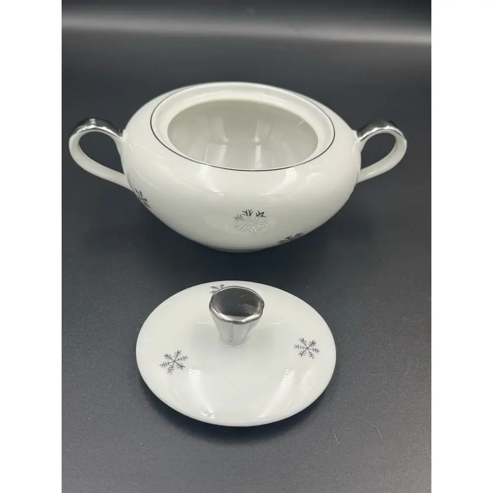 Vintage Seyei Snowy Atomic Snowflake Creamer & Sugar Dish W/Lid - MCM Japan
